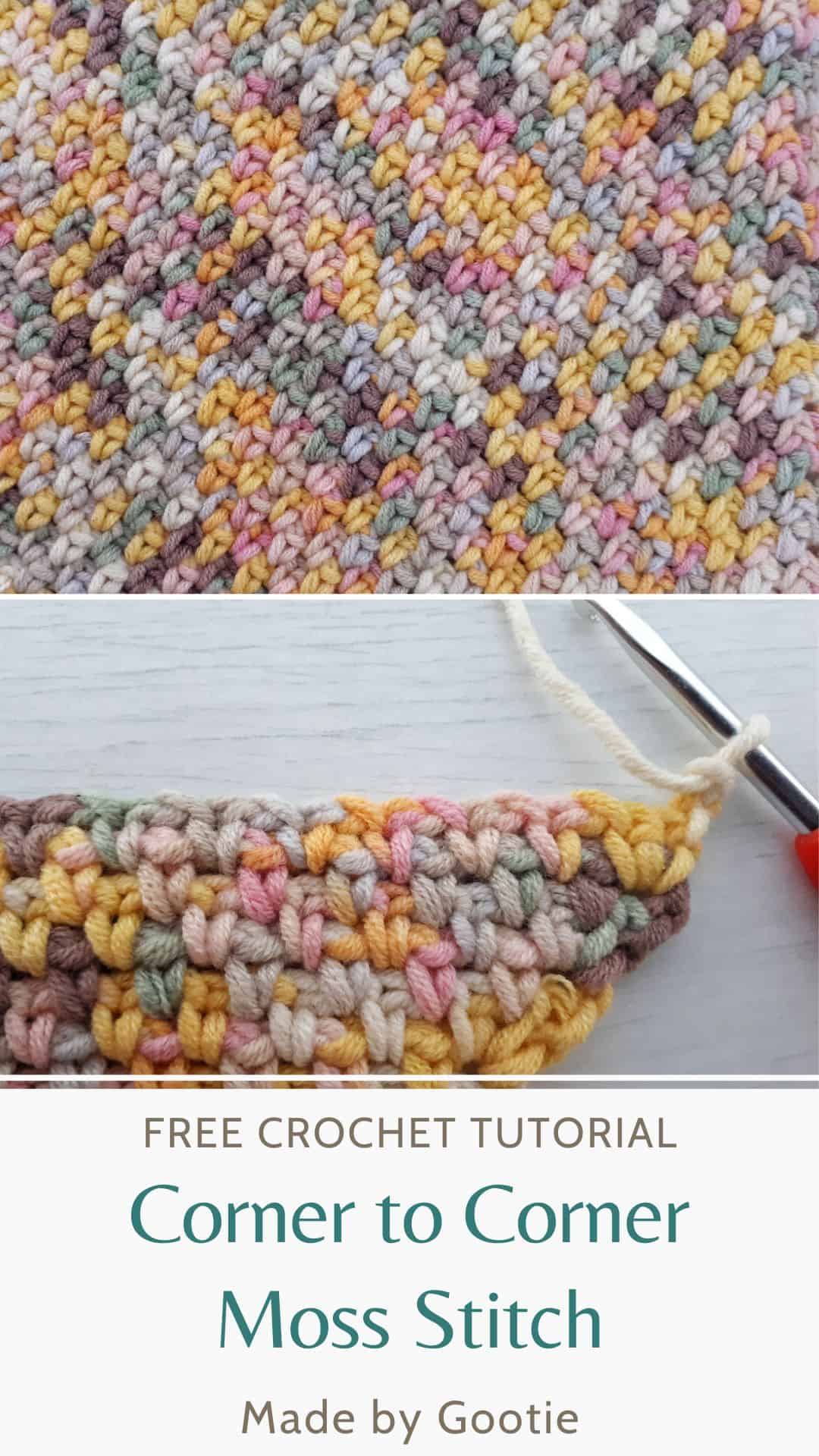 Crochet C2C Moss Stitch Free Tutorial - Made by Gootie