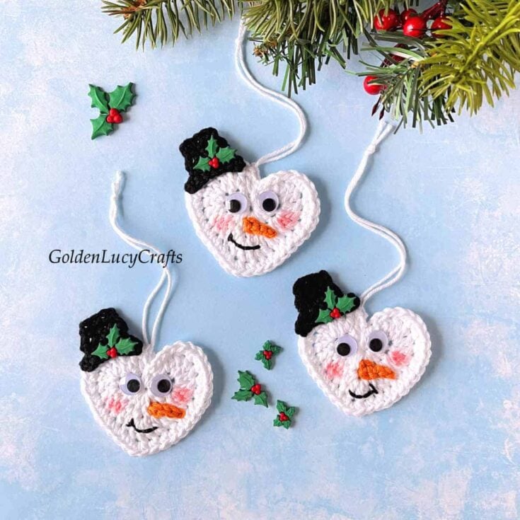 Image for Crochet Heart Snowman Christmas Ornament
