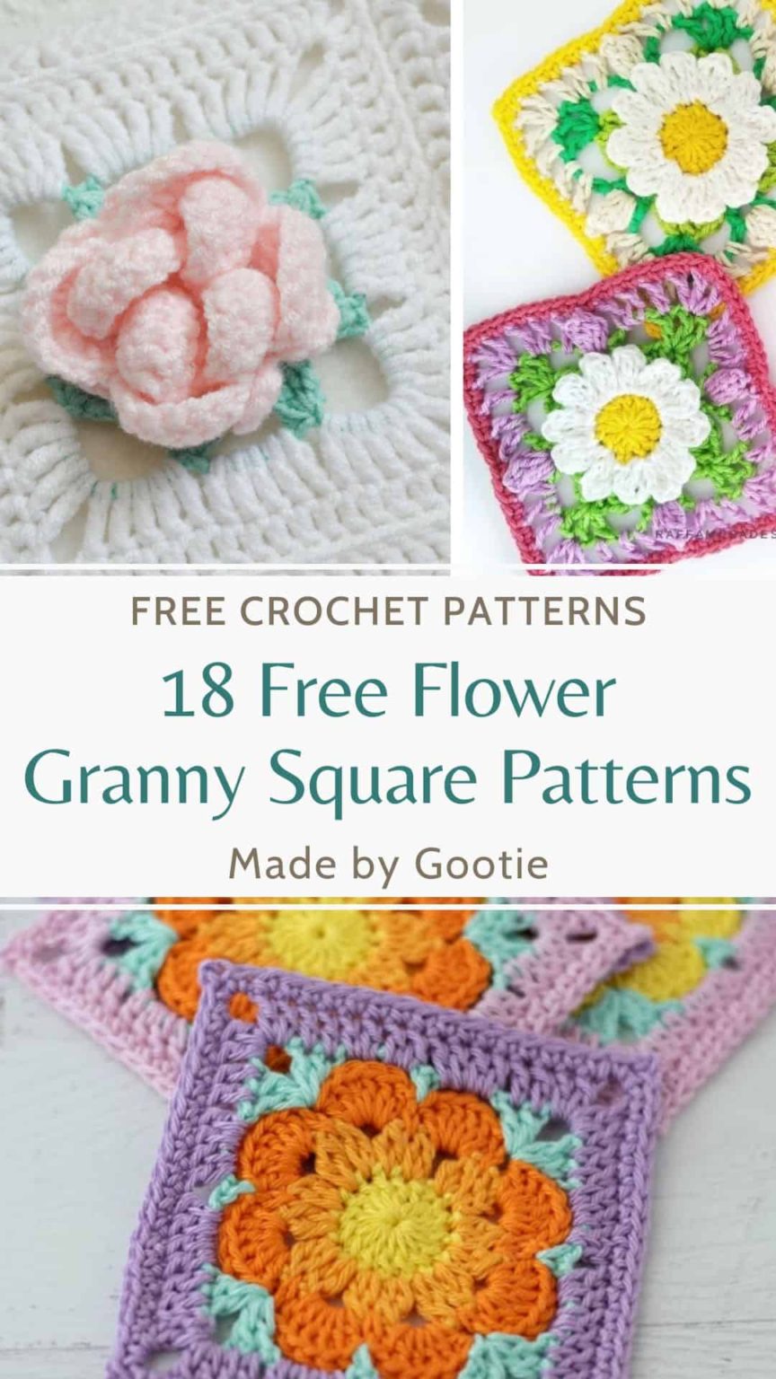 18 Free Crochet Flower Granny Square Patterns - Made by Gootie