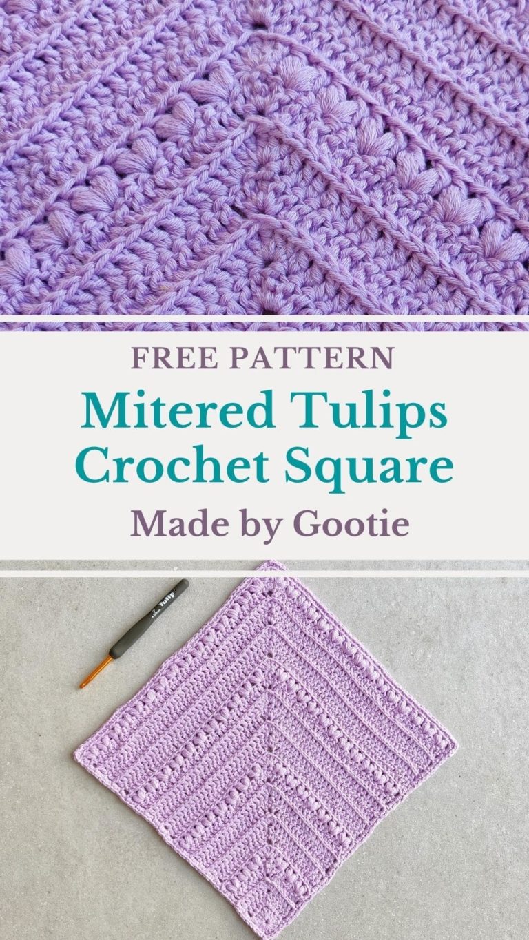 Mitered Tulips Crochet Afghan Square Free Pattern - Made by Gootie