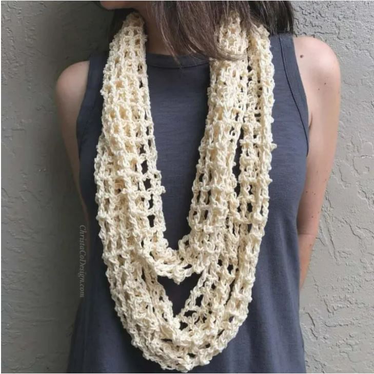 crochet lacy infinity scarf