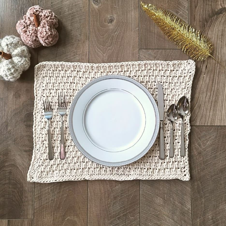 This is a photo of tunisian moss stitch placemat free pattern noor's knit