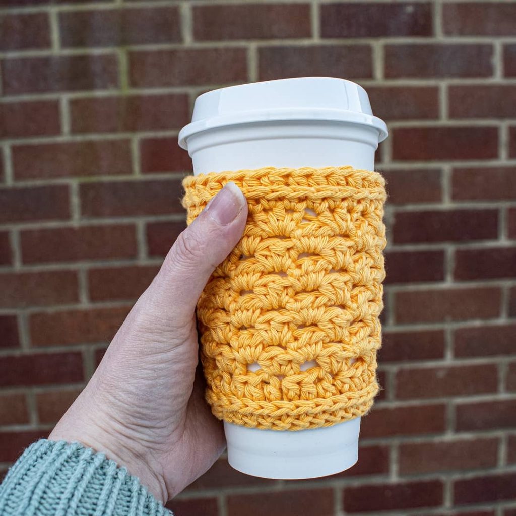 this is a photo of Granny cup cozy crochet pattern
