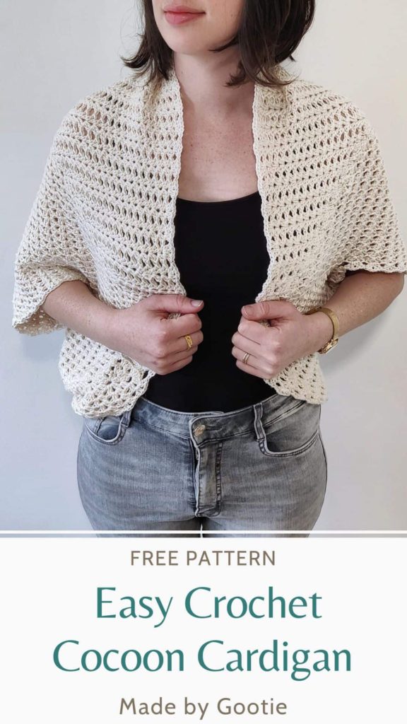 this is a photo of free and easy cocoon cardigan crochet pattern made by gootie