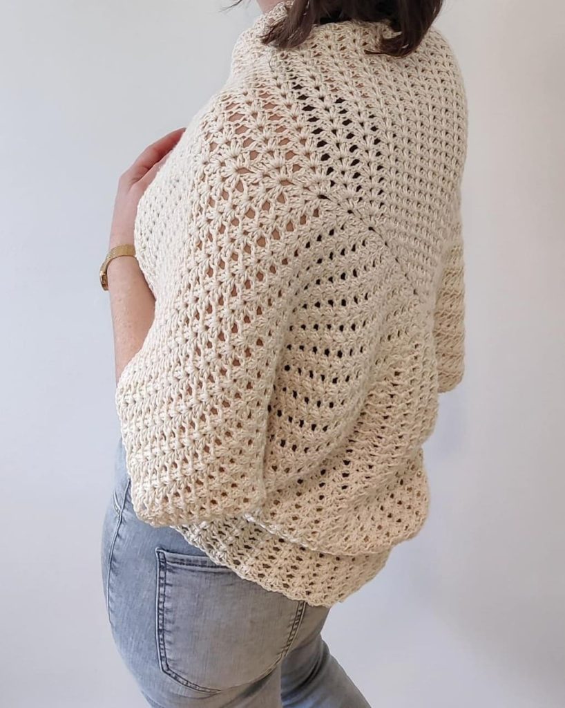 this is a photo of free crochet shrug pattern - Made by Gootie-min