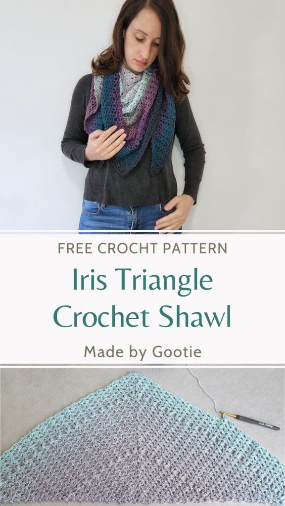 this is a photo of iris triangle shawl crochet pattern made by gootie