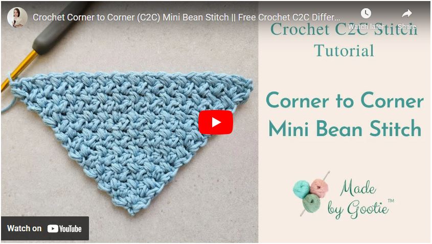 c2c mini bean stitch video tutorial made by gootie