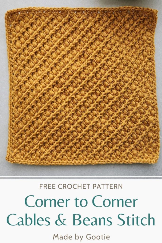this is a photo of Corner to corner crochet pattern with cables and bean stitch made by gootie