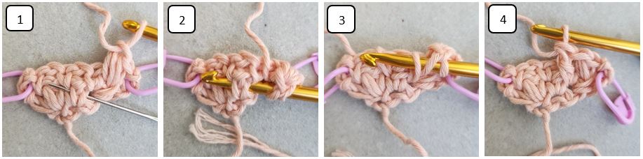 how to crochet Front Post Double Crochet (FPdc) in single crochet 2 rows below