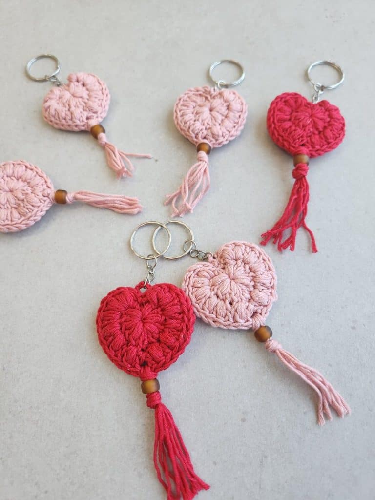 3d crochet heart keychain made by gootie