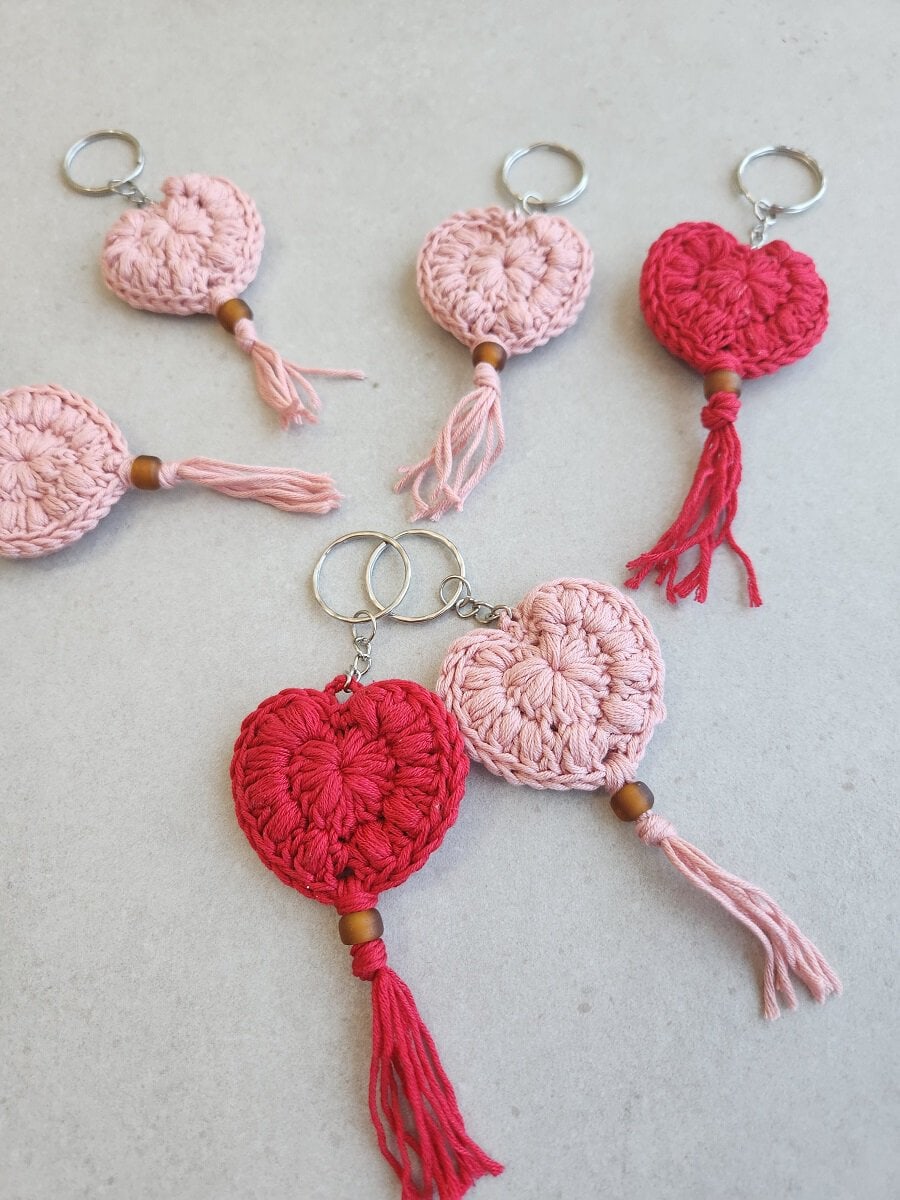 Free Crochet Heart Keychain Pattern Made by Gootie