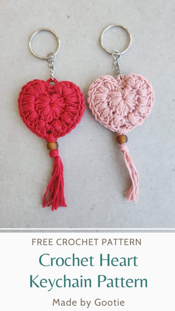 3d crochet heart keychain made by gootie