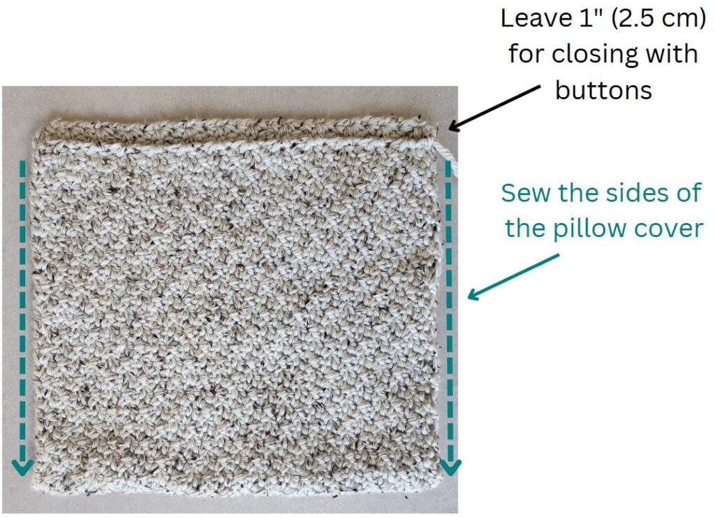 sew up the sides of the crochet pillow cover