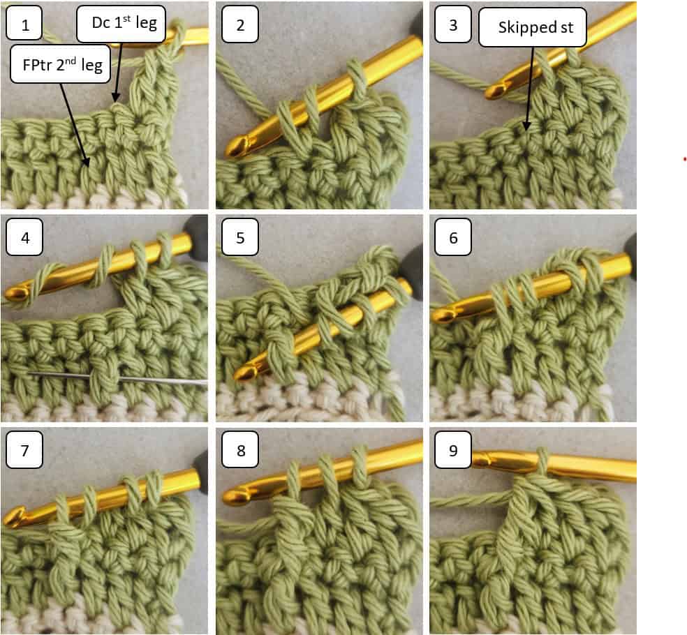 double crochet front post treble together stitch