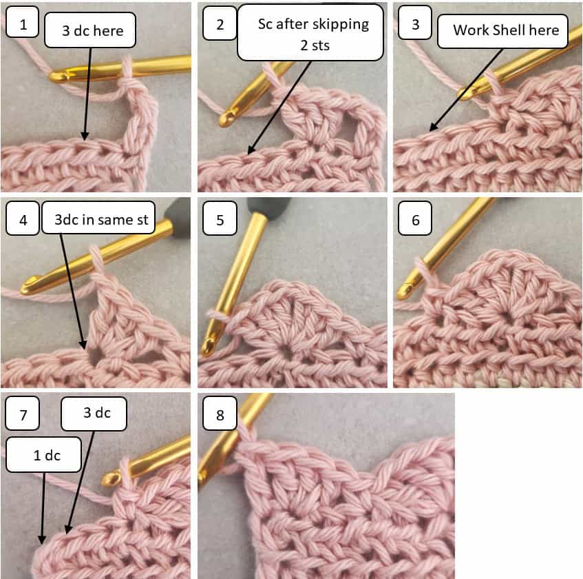 crochet shell stitch blanket - gootie row 3