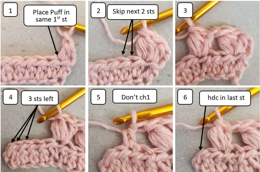 how to crochet slanted puff stitch - row 2