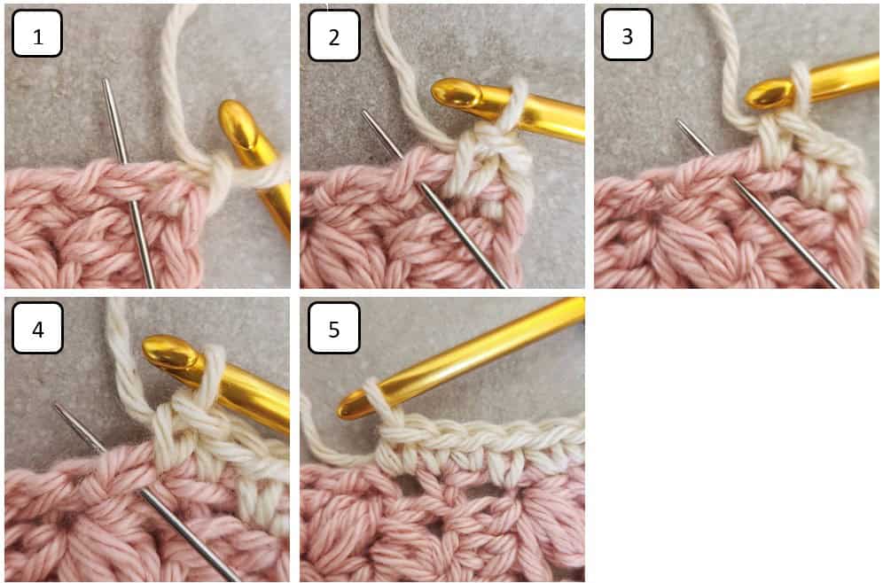 working single crochet in the side of the stitches