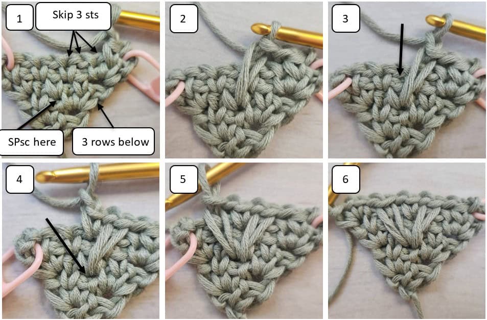 row 6 c2c moss dishcloth crochet
