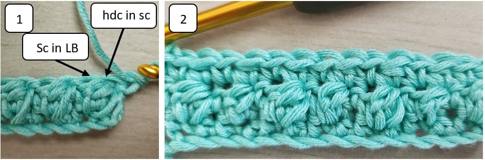 row 2 of berry stitch crochet blanket pattern